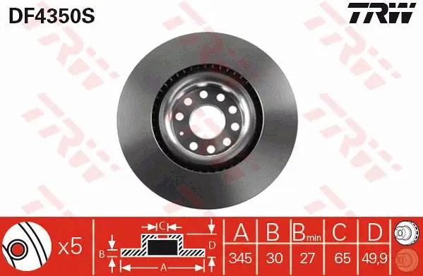 Ograniczona ilość Tarcza hamulcowa TRW DF4350S 1K0615301M