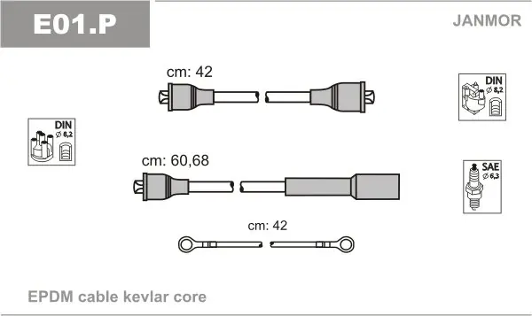 Wyjątkowa oferta Przewody wysokiego napięcia komplet JANMOR E01.P S01